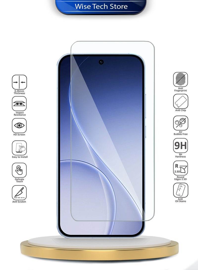 دبليو تيك واقٍ شاشة زجاجي مقسّى 9H 2.5D بحواف منحنية لهاتف Oppo Reno15 F 5G 2026 من سلسلة WTech المميزة (MSG9CN) - شفاف - Image 2